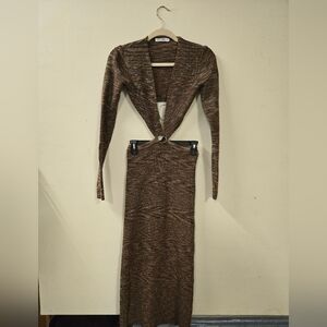 Brown Long Sleeve Knit Dress